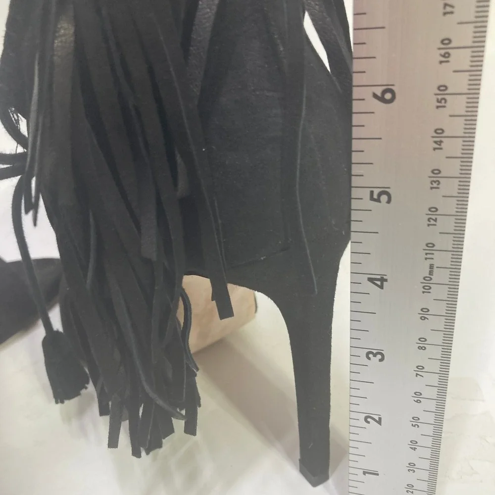 Zara Basic‎ Collection Black Suede Fringe Tassel Lace Up Stiletto Heels Size 38